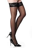 HONENNA Sheer Silky Thigh High Stay Up Silicone Lace Top Stockings