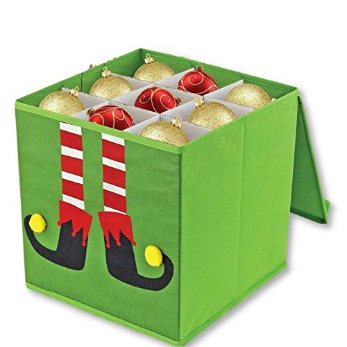 ADEPTNA Christmas Tree Bauble Decoration Storage Box – Space Saving Stylist Collapsible Design (GREEN)