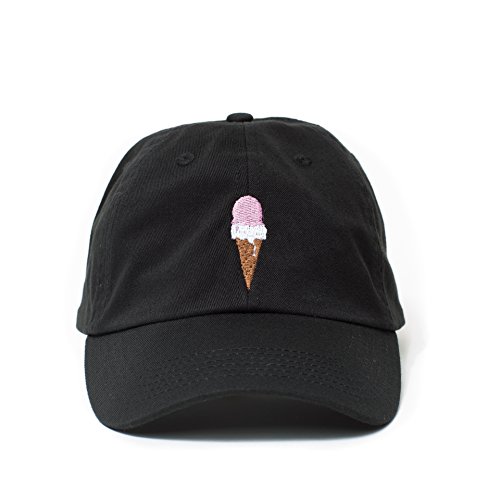 Ice Cream Hat Ice Cream Baseball Cap Adjustable Embroidered Cap Black