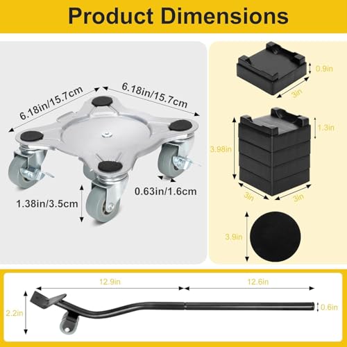 Dsocool Furniture Mover Dolly With 5 Wheels, 4 Pack Moving Dolly, 1600Kg Load Capacity 360° Rotation Lifter Set For Heavy Refrigerator Sofa Cabinet