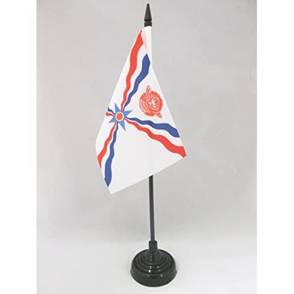 AZ FLAG - Assyria New Table Flag 4'' x 6'' - Assyrian Office Mini Banner 100% Polyester 15 x 10 cm - Mini Desk Flag with 10'' Pole and Black Plastic Base