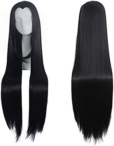 Widow's 100 cm Peak Long Straight Cospaly Wig no Bangs Heat Resistant Fiber Party Wigs (black)