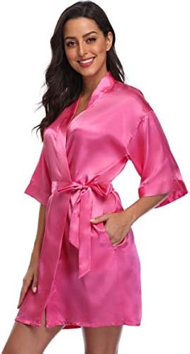 Women Satin Plain Short Kimono Bridesmaid Bathrobe Wedding Party Robe