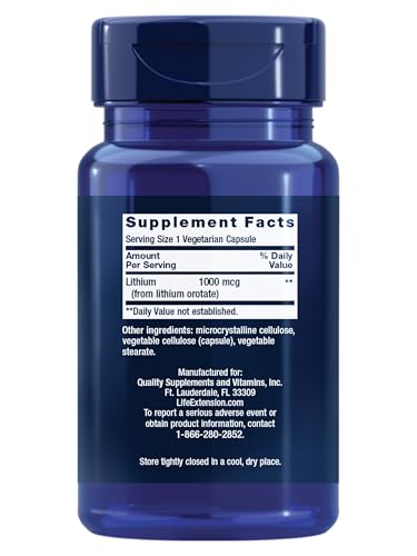 Life Extension Lithium 1000 mcg - for Brain Health, Anti-Aging & Longevity - Memory & Cognition, Mood Support Supplement -Once Daily - Gluten-Free, Non-GMO - 100 Count