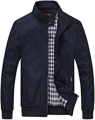 SiYuan Men Clothing Mens Casual Stand Collar Full Zip Jacket Long Sleeve Outwear Navy Blue 1236 XL