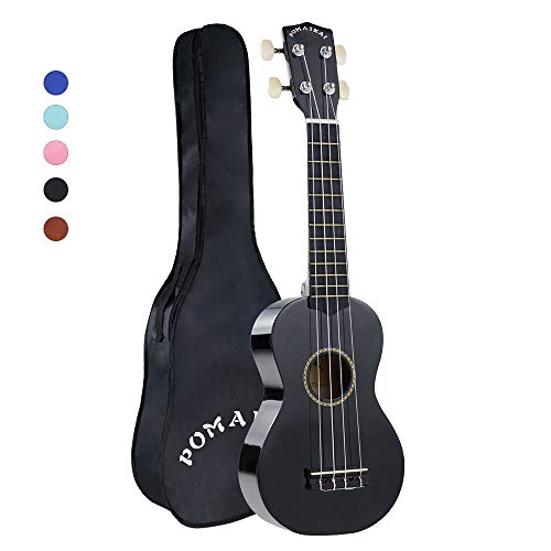 POMAIKAI Soprano Wood Ukulele Rainbow Starter Uke Hawaii kids Guitar 21 Inch with Gig Bag for kids Students and Beginners (Black) (Best Ukulele Under 200)