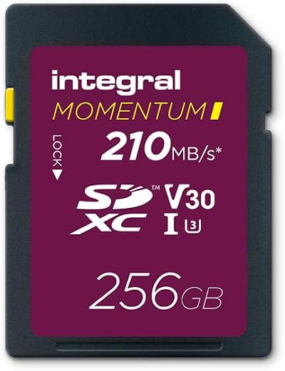 Integral Momentum I 256GB SDXC V30 U3 Card – 210MB/s Read, 180MB/s Write