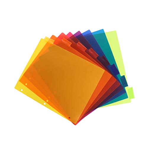 Xcel Plastic Binder Dividers 8 Tabs, Insertable Multicolor Big Tabs, 3