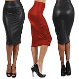 Misscat Women Leather Stretch High Waist Pencil Midi Skirt Bodycon Short Dress