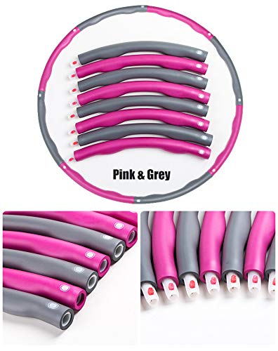 Kaiyuan Hula Hoop Removable Weight Loss Exercise Sports Fitness Equipment Foam Sponge Adults Kids (Pink&Grey)