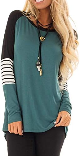 Olidarua Women's Casual Long Sleeve Tops Shirts Round Neck Stripe Blouses