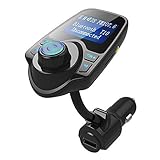 drunkilk Wireless In-Car Bluetooth FM Transmitter Radio Adapter Car Kit W 1.44 Inch LCD Display Supports TF/SD Card Slot USB Car Charger for Smartphones (Black)