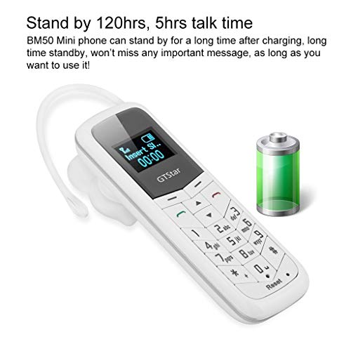 Mini Cell Phones Unlocked Bluetooth- Tiny Phone World Smallest Mini Phone GSM Bluetooth Handset Mini Phone Bluetooth Dialer Supported Dual Sim Card BM50(White)