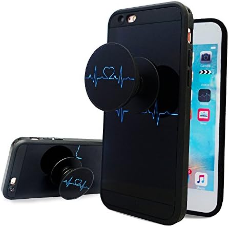 iPhone 6s Plus Case,iPhone 6 Plus Fashion Funny Case with Rotating Pop up Kickstand and Shockproof Soft TPU Silicone Grips Holder Black Case for Apple iPhone 6/6s Plus Case 5.5 inch Love Heartbeat