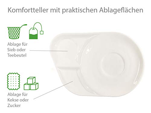 Buchensee Tea for One mit Sieb Lena 500ml aus Crystal Bone China Porzellan in fein-cremigem WeiÃ. Teekanne + Teetasse + Untersetzer mit Ablageflächen – Bild 5