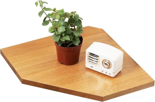 Gieanoo Corner Shelf, 12inch Solid Oak Wood Floating Corner Shelf Wall Mount Round End Floating Speaker Shelf With Wire Hole Shelf for Small Plant Photo Frame for Bedroom Kitchen, Living Room