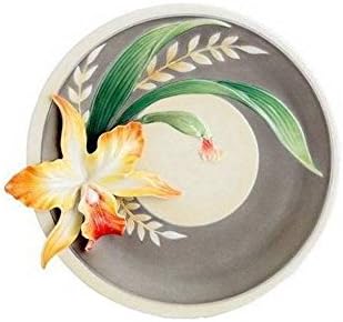 Franz Fine Porcelain Magnificent Cattleya Orchid Design Dessert Plate in Adorable Treasures Gift Box