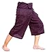 Thai Fisherman Pants Yoga Trousers Free Size 3/4 Cotton Stripe-Purple