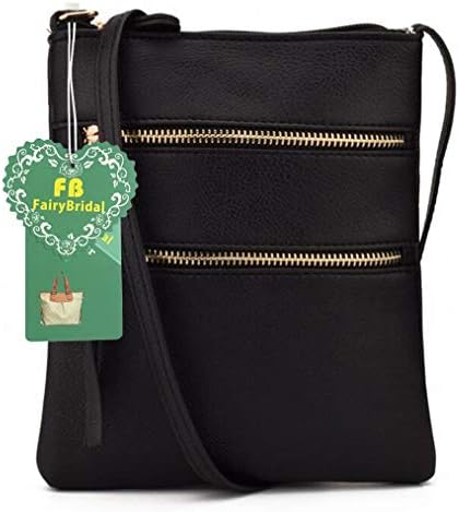 FairyBridal Triple Zipper Pocket Women Leather Messenger Handbags,Crossbody Bag Satchel Purse