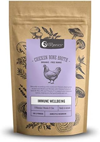 Organic Free-Range Chicken Bone Broth Powder Mushroom - Naturally-Occurring Collagen, Vitamins, & Minerals - 12-Hour Slow-Cook for Max Nutrients, Digestion, Joint Health, & Stress Relief