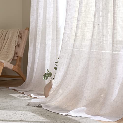 Woaboy 2 Pieces Translucent Linen Curtains Modern Decorative Eyelet Curtains for Living Room and Bedroom 140 x 260 cm Bleached White