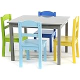 Tot Tutors Kids Wood Table and 4 Chairs Set, Grey/Blue/Green/Yellow