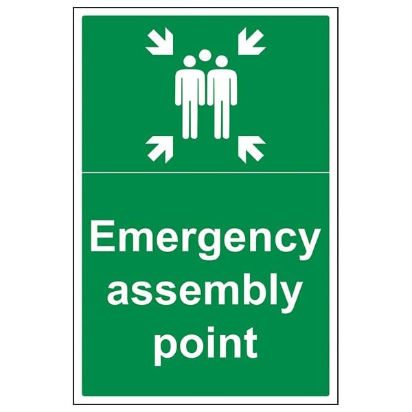 V Safety Fire Assembly Point - Emergency Assembly Point - 300 X 400MM Safety Sign With Snap Frame