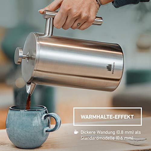 Groenenberg French Press aus Edelstahl | 1 Liter (5 Tassen) | Erhältlich in 3 Größen | Thermo Kaffeebereiter… – Bild 3