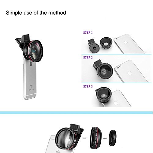 Mactrem 2 in 1 Universal HD Camera for mobile Cell Phone Lens Kit for iPhone 6s 6 Plus 5s 5, Samsung S6 S5 Smartphones (0.45x Super Wide Angle Lens, 12.5x Super Macro Lens)