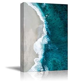 Canvas Wall Art White Sand Beach Wave Ocean Water Painting Artwork for Home Prints Framed - 12x18 inches