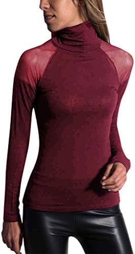 Forthery Women T-Shirt Mesh Long Sleeve Slim Fit Mesh Sheer See Through Casual Tops