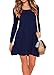 AUSELILY Women's Casual Plain Simple Flowy Tunic Dress with pockets (S, Long sleeve-Navy Blue)