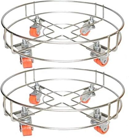 SREEHARI Stainless Steel Gas Trolly/Lpg Cylinder Stand Trolley with Wheels (Silver) - Set of 2 Pieces