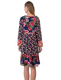 Indigo Paisley Aggie - Vestido de manga completa, estampado floral, con encaje, color azul marino rosa