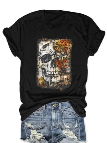 Hot Coffee Skeleton Shirt for Women Halloween Skeleton T-Shirt Funny Fall Skull Graphic Tees Tops Blouse Gift(Large,Black-4) at Amazon