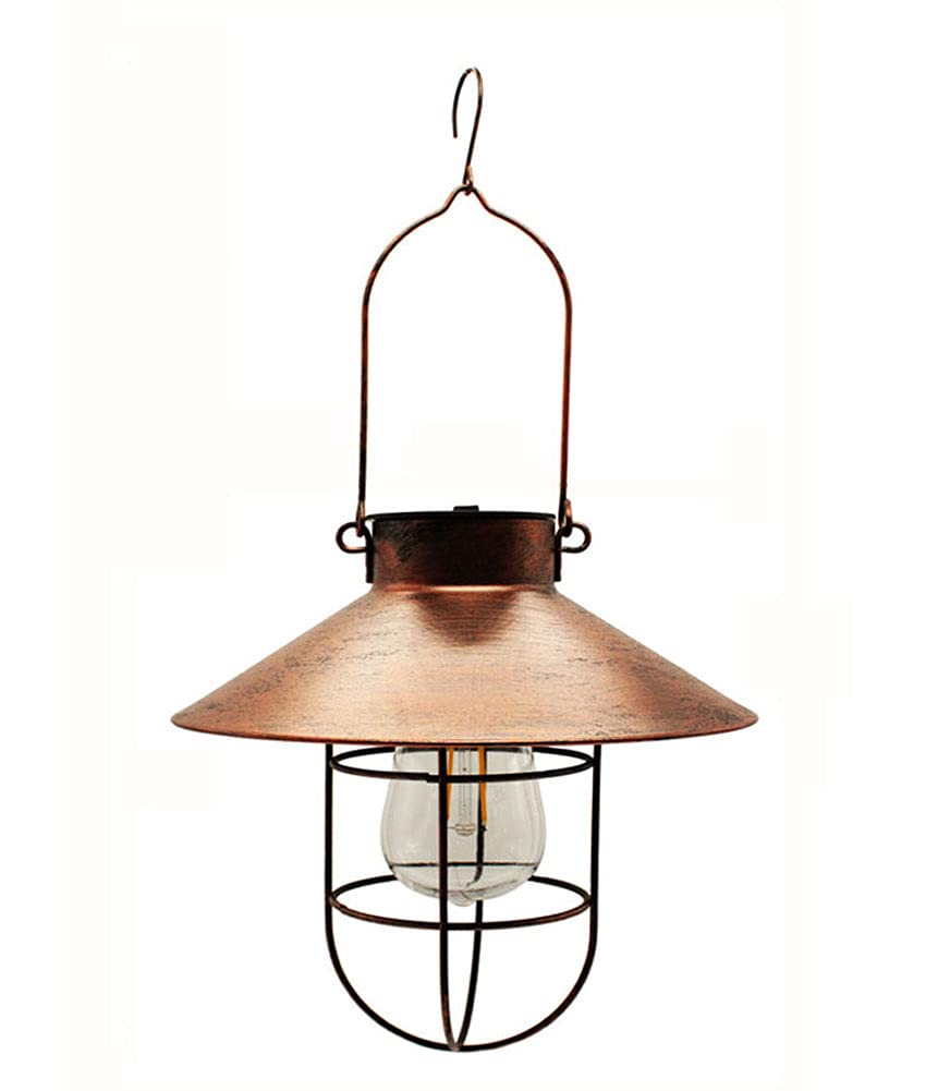Outdoor Solar Hanging Lanterns Vintage Garden Solar Light with Warm LED Tungsten Bulbs for Garden Yard Patio Pathway Tree Decoration, Waterproof Solar Powered Landscape Lighting (Copper with S Hook)