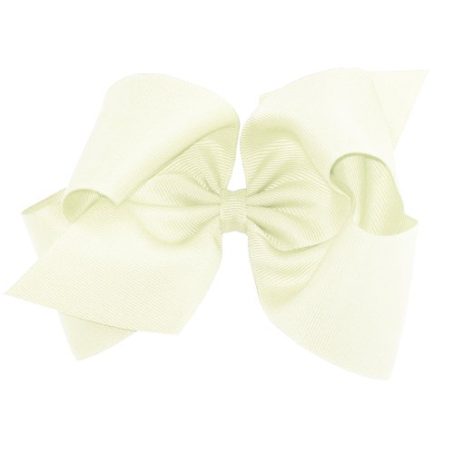 Wee OnesGirls' Classic Grosgrain Hair Bow with Plain Wrap Center on a WeeStay Hair Clip, Handmade, King Sized Bow, Antique White