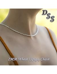 Collar de plata esterlina 925, trigo italiano (espiga) cierre de pinza de langosta 1.3 mm.   2 mm. 16   30"