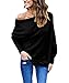 JOYCHEER Women's Off Shoulder Batwing Sleeve Loose Pullover Sweater Knit Jumper