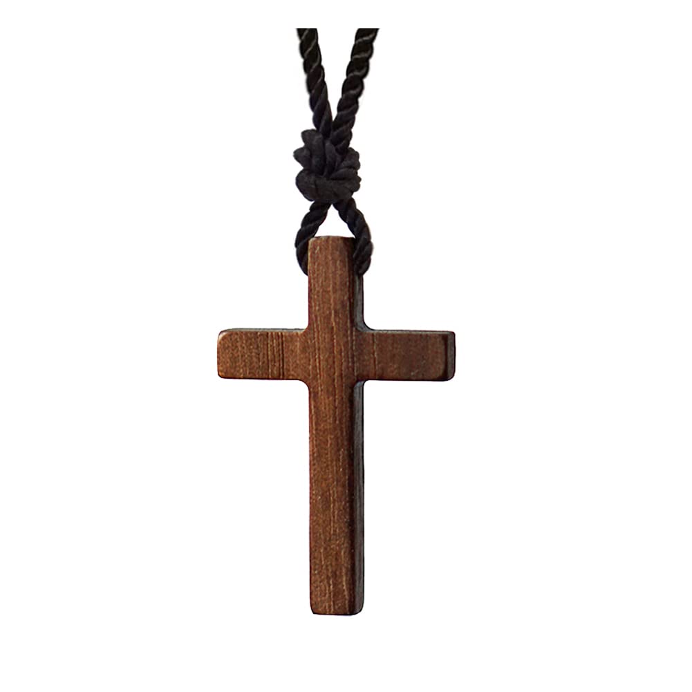 Xianli Wang Natural Walnut Wood Cross Pendant Necklace for Men Women Wooden Solid Christian Baptism Christmas Easter Prayer Faith Confirmation Birthday Gift Car Rearview Mirror Hanging Wall Ornament