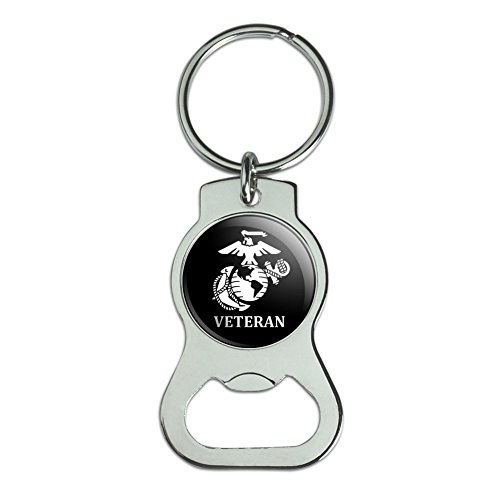 Graphics and More Veteran Marine Corps USMC White on Black Officially Licensed Bottle Cap Opener Keychain Key Ring