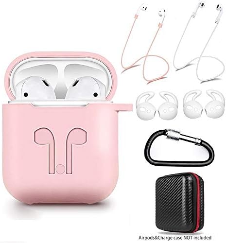 AMASING AirPods Case 7 in 1 Airpods Accessories Kits Protective Silicone Cover for Airpod(Front led Not Visible) with Ear Hook Grips/Airpods Staps/Clips/Skin/Tips/Grips Pink