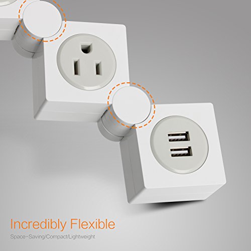 Power Strip Surge Protector with Timer - Patent Designed 3 Outlets Rotatable Power Socket with Dual USB Charge Ports(5V/2.1A) 1200W/10A FCC Certified 5ft Cord, White