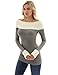 PattyBoutik Women Cable Knit Inset Pullover Sweater (Gray and Ivory Small)