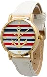 Women's Geneva Multi Color Striped Anchor Leather Watch - White