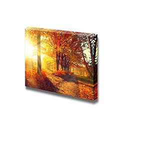 Canvas Prints Wall Art - Beautiful Scenery/Landscape Autumnal Trees and Leaves in Sun Rays | Modern Wall Decor/Home Decoration Stretched Gallery Canvas Wrap Giclee Print & Ready to Hang - 12" x 18"