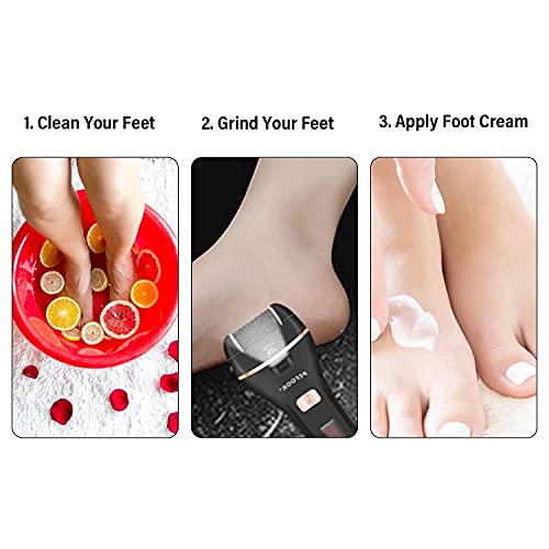 Electric Foot Callus Remover Kit，Rechargeable Pedicure Tools Foot Care Feet File With 3 Roller Heads，Remove Cracked Heels Calluses and Dead Skin，2 Speed,Battery Display (Black)