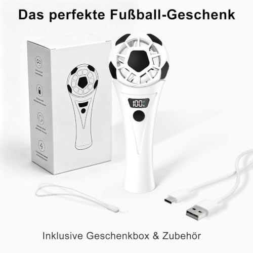 SZO Mini Ventilateur Portable USB Rechargeable 5 Vitesses Ballon de Foot | Mini ventilateur au look de ballon de foot avec écran LED 5 vitesses + réglage fin 1-199 seulement 130g idéal en déplacement.