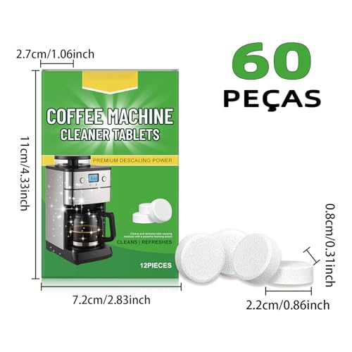 Conjunto 60 Descalcificantes Cafeteira, Descalcificante para Dolce Gusto, Descalcificante para Nespresso, Limpador para Maquina de Café Expresso, Compatíveis com Cafeteira Tres Oster Saeco Phillips