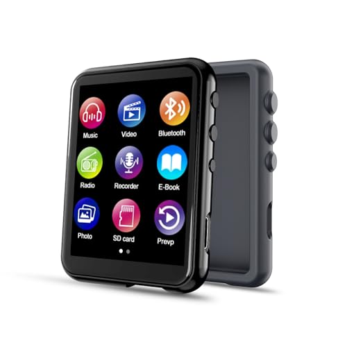 QNGEE 64GB MP3 Player with Bluetooth 5.3, 2.4" Touch Screen, FM Radio, Voice Recording, Hi-Fi Sound, E-Book Function, Memory Expansion up to 512GB + Grey Case